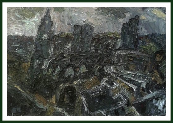 'Rooftops with Town Hall Clock, Bradford' by Barry De More