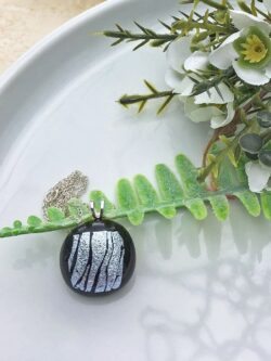 'Black & Silver Fused Glass Pendant' by Magpie Moments Jewellery