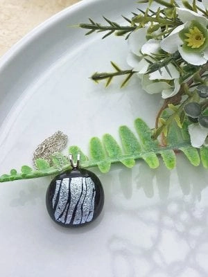 'Black & Silver Fused Glass Pendant' by Magpie Moments Jewellery
