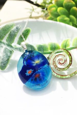 'Turquoise Flower Glass Pendant With Flowers' by Magpie Moments