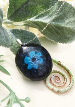 'Sea Blue Glass Pendant With Flowers' by Magpie Moments
