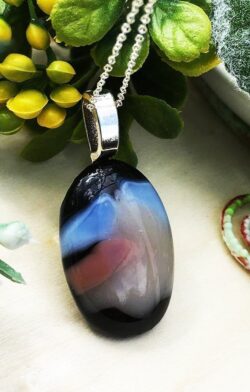 'Peach Cream & Blue Oval Glass Pendant' by Magpie Moments