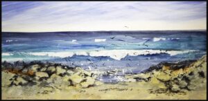 'Dunlins above the Beach' by Rosie Rimmer