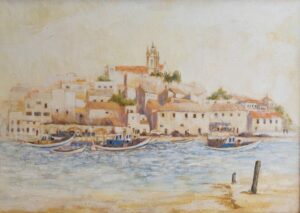 'Ferragudo Town View', Colin Brick. Mounted Fine Art Prints, Framed Canvas Art Prints & Art Cards.