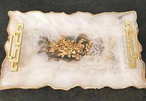 Small Gold and White Resin Tray by Tara Art London