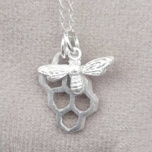 Small Bee and Honeycomb on Silver Chain