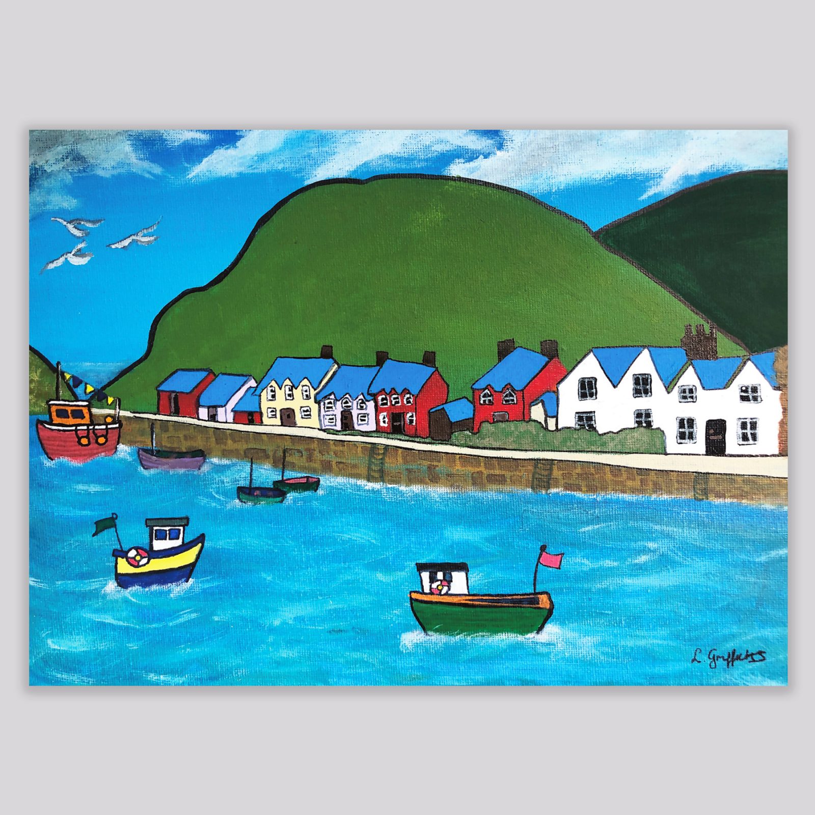 'Fishguard Harbour' A fine print and card by Lynda Griffiths
