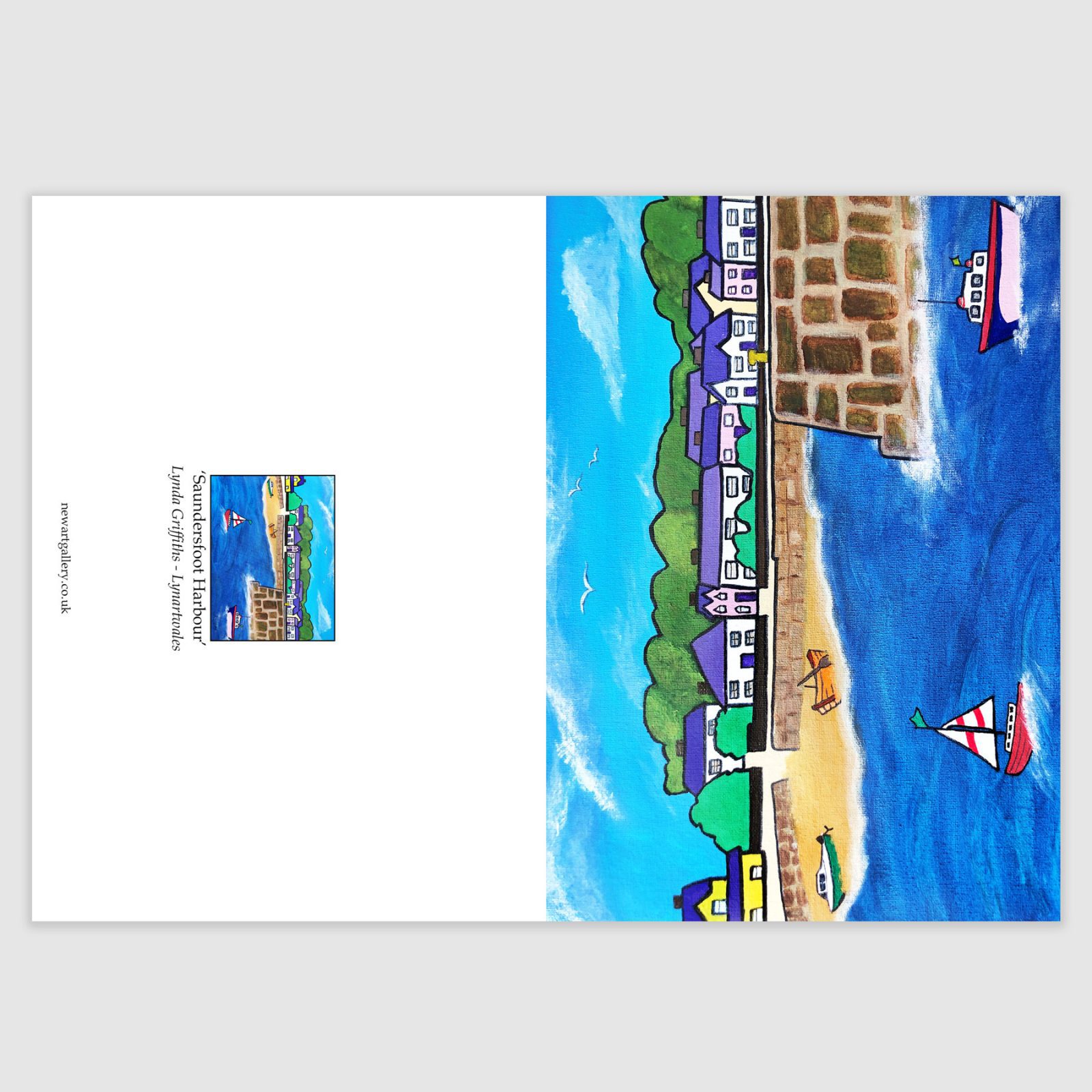 A fine art card of Saundersfoot Harbour by Lynartwales