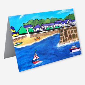 A fine art card of Saundersfoot Harbour by Lynartwales