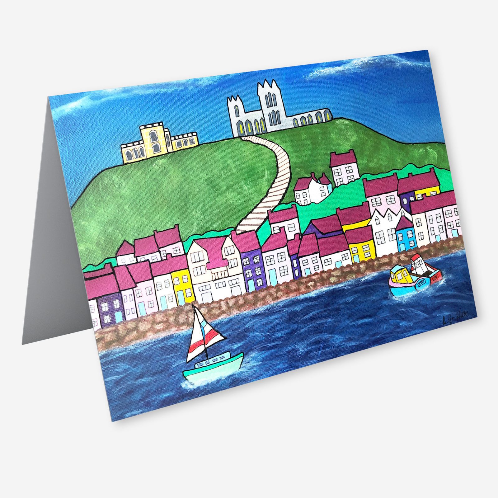 Open card of Whitby Abbey, St Mary's Church & the 199 steps