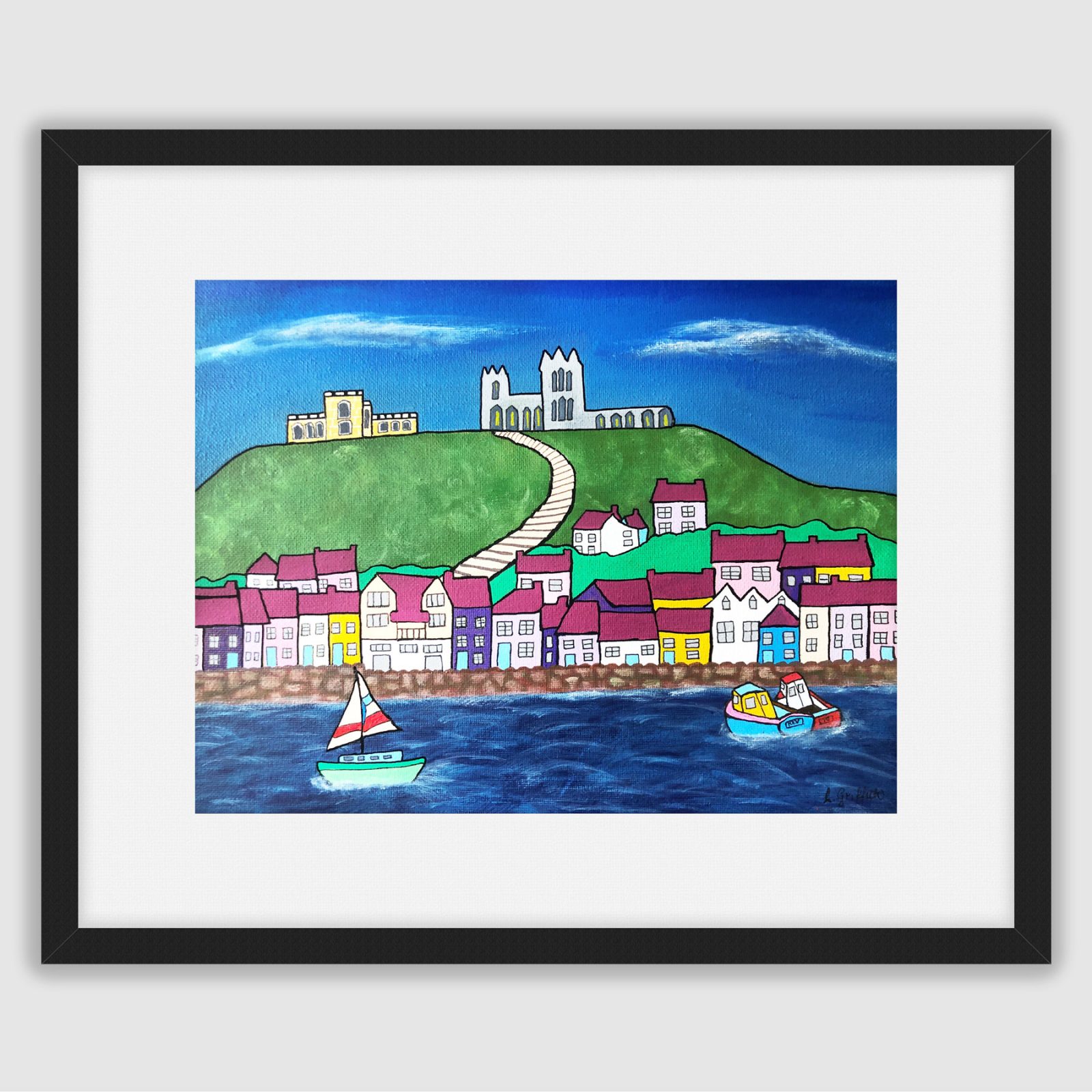 Fine art print of Whitby Abbey, St Mary’s Church and the 199 steps by Lynartwales 
