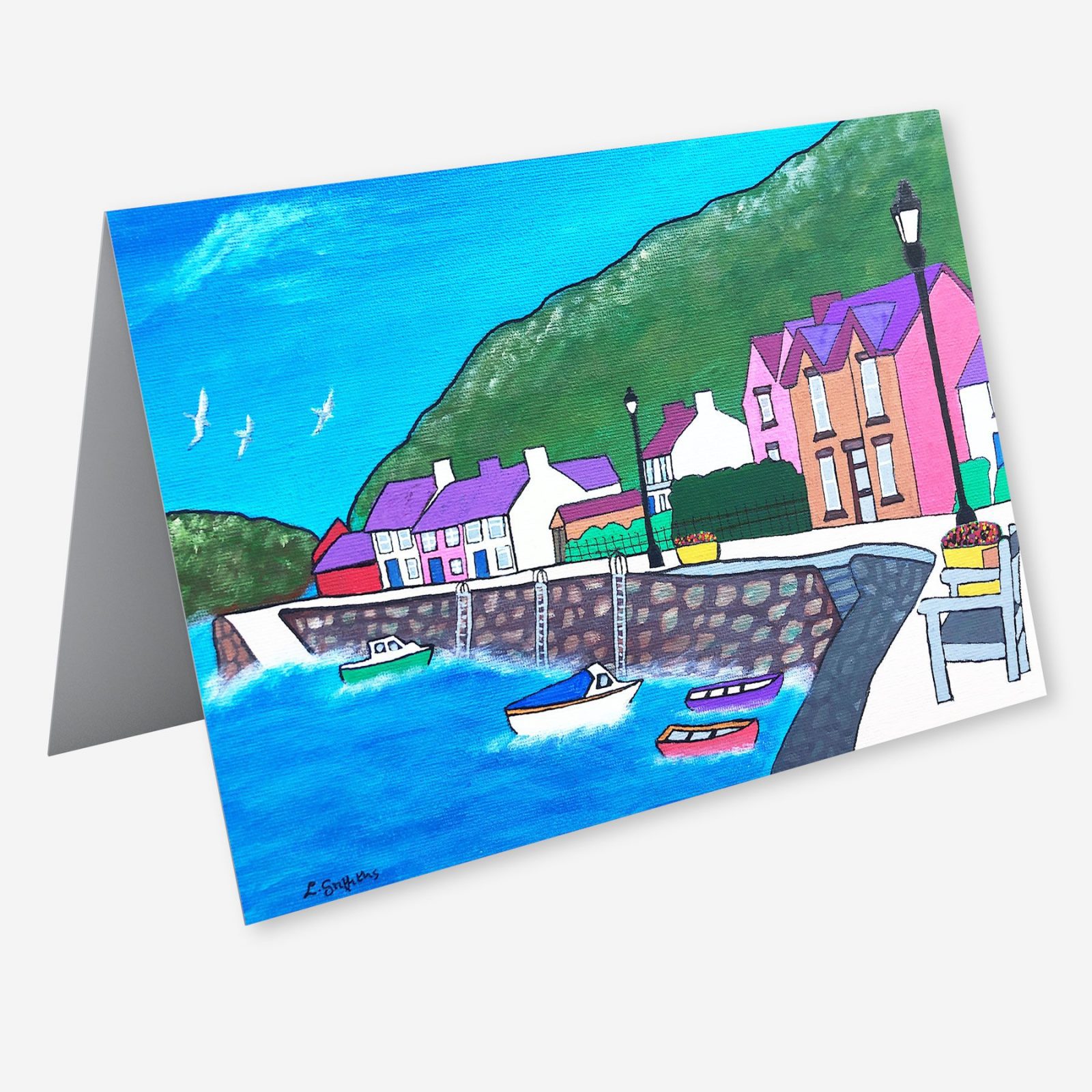 Fine art greeting card of Fishguard Harbour by Lynda Griffiths (Lynartwales)