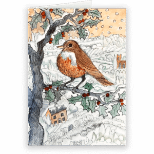 Robin's Eye View. A fine art Christmas Card by Kate Collins