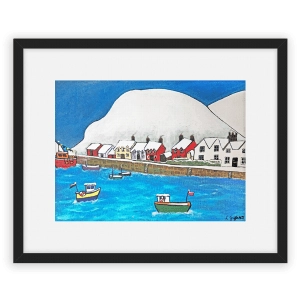 Snowy Fishguard. Framed fine art print by Lynda Griffiths