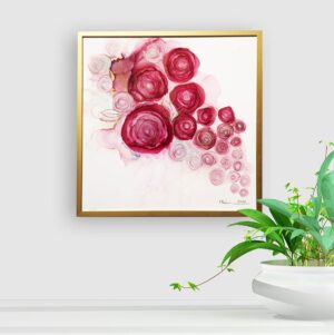 Pink Rose Bouquet. An original framed painting by Fatemeh Farahani