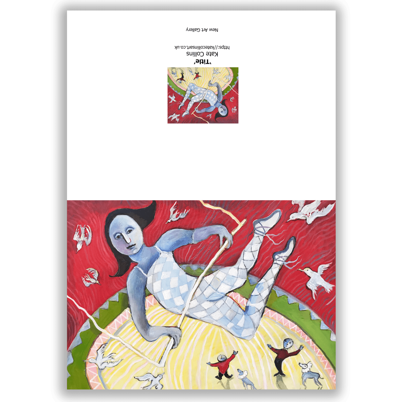'Trapeze Lady ll'. Open greetings card by Kate Collins