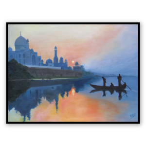 Taj at Dawn. Framed Canvas Art Print