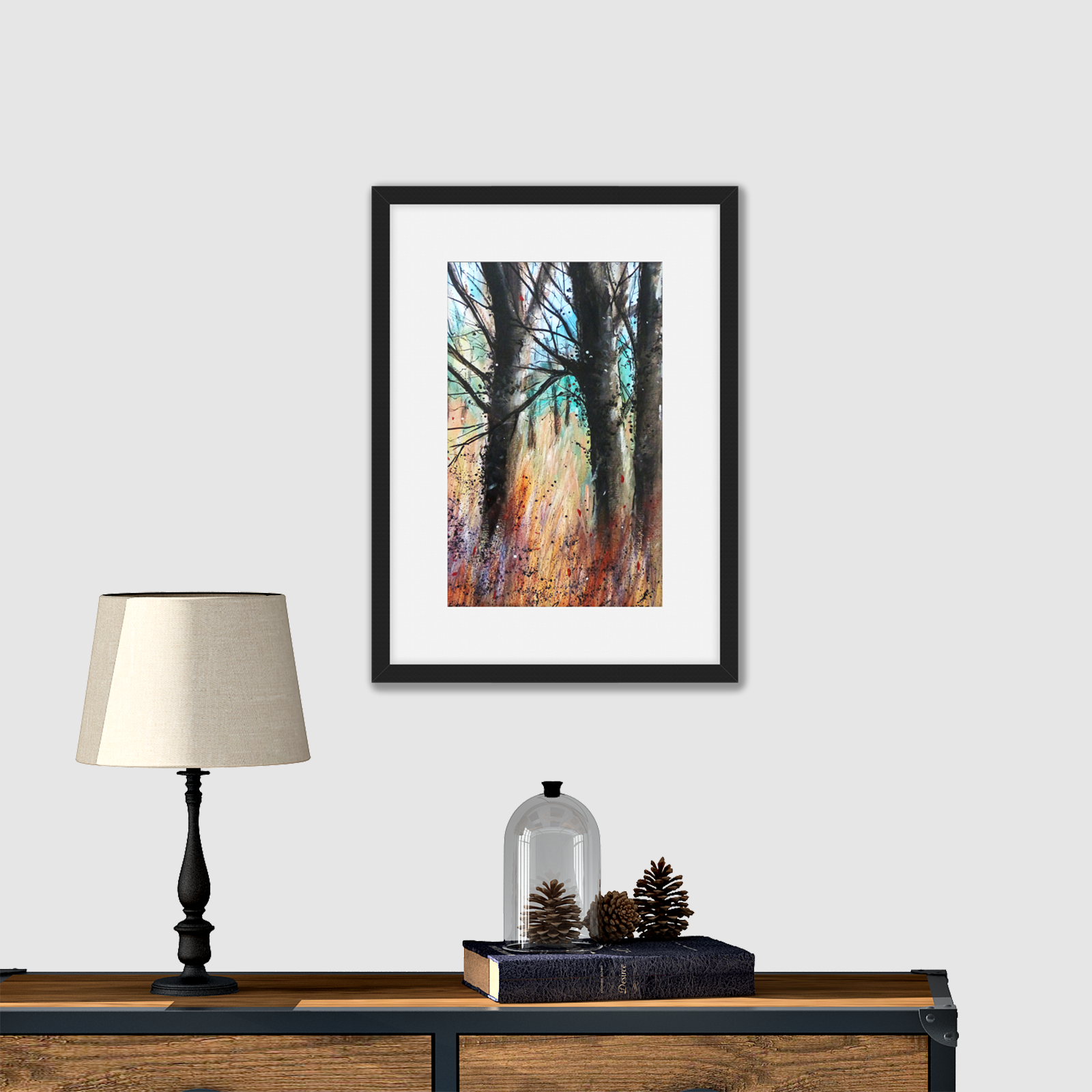 Trees Edge. Framed print on wall