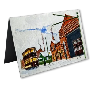 'Horwich: the Old Tram Depot'. A card by Morton Murray.