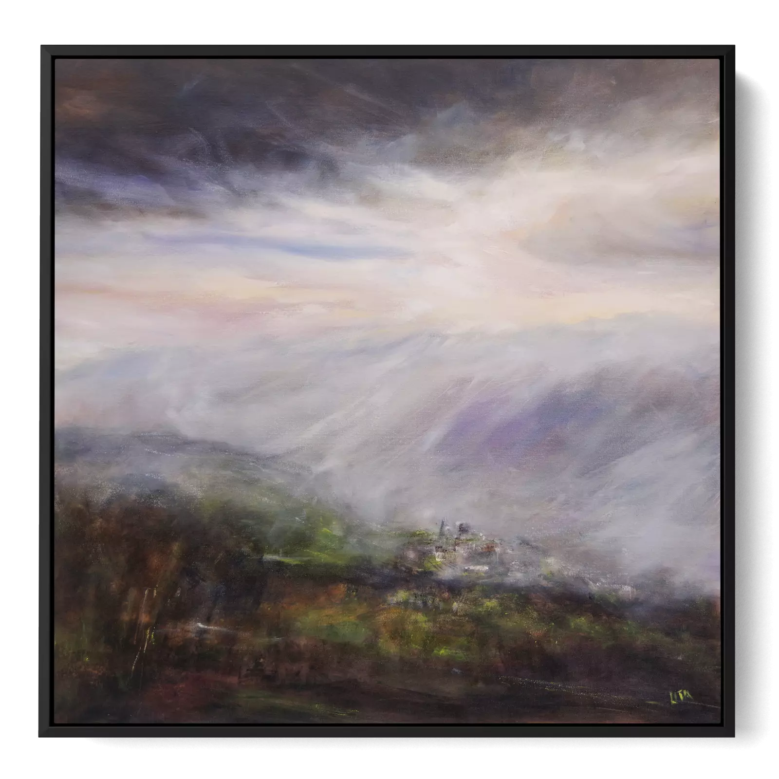 Mist Over Pendle. Black float framed art canvas