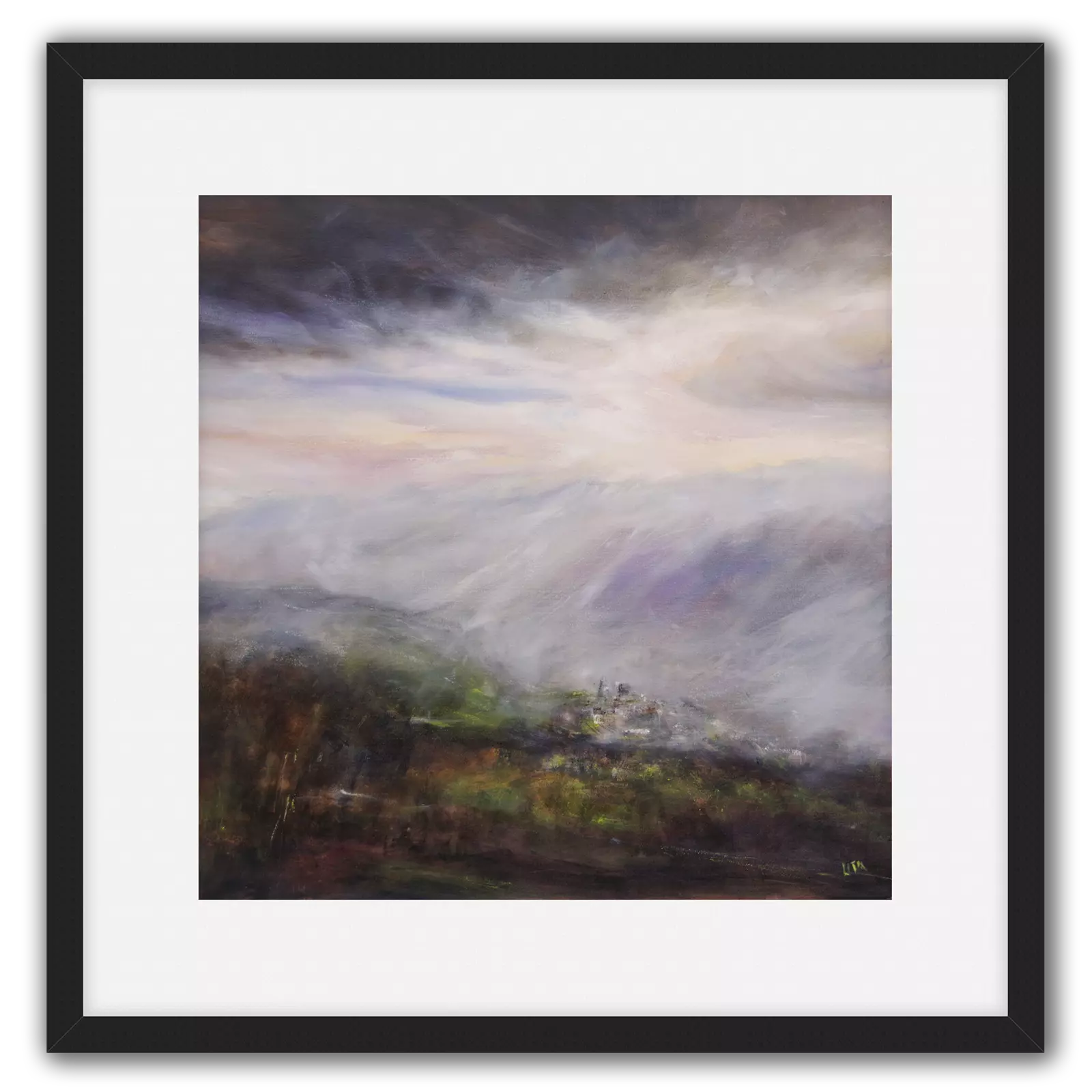 Mist Over Pendle. Black framed fine art print by Lita Narayan