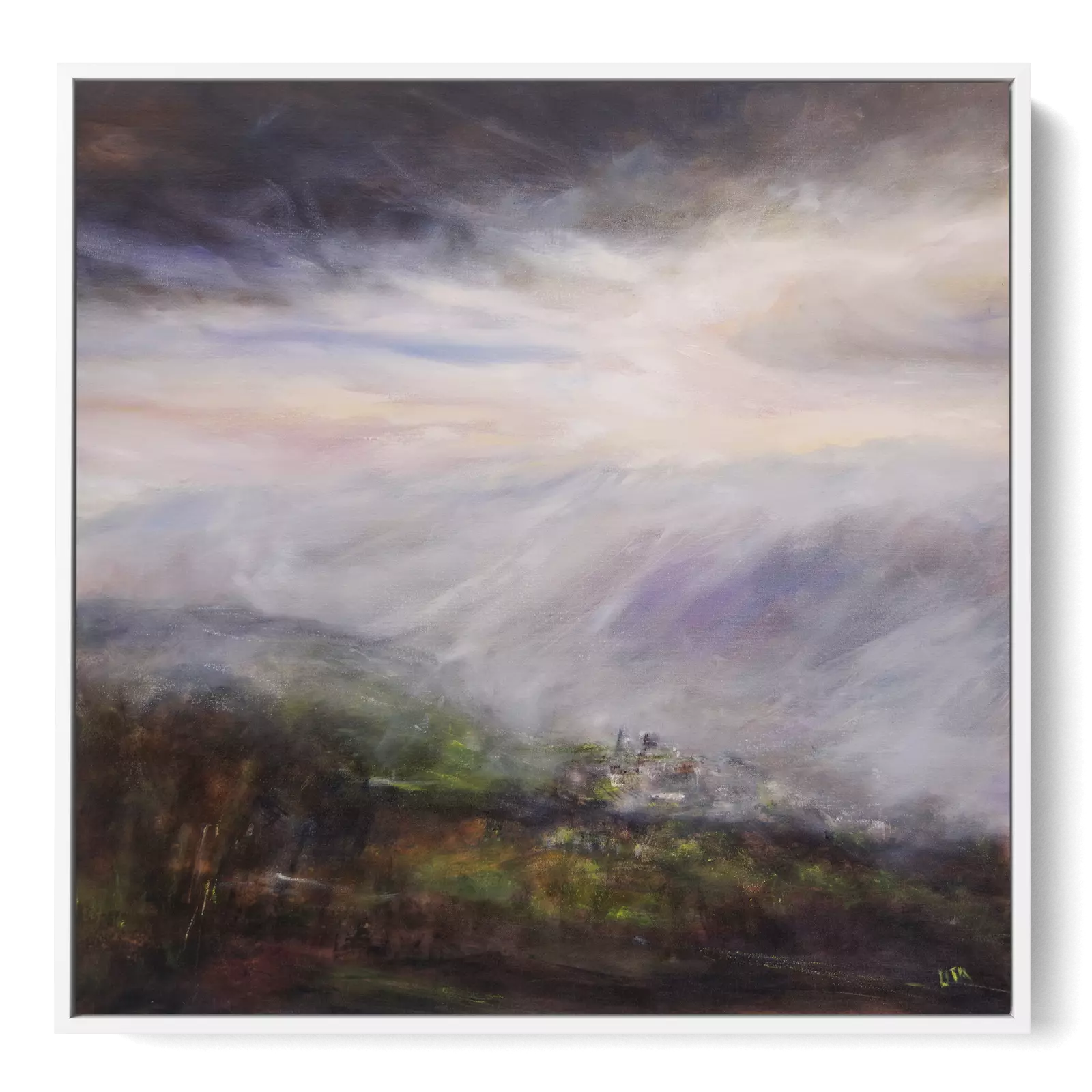 Mist Over Pendle. White float framed art canvas