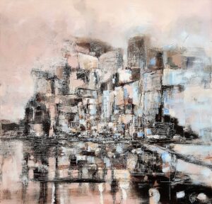 'City Waterfront' Lita Narayan. Mounted Fine Art Prints, Framed Canvas Art Prints & Art Cards.