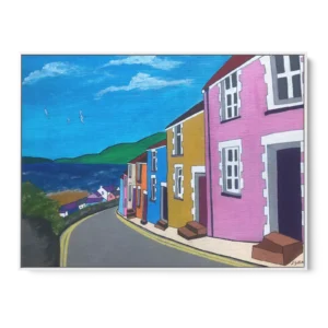 Fishermans Cottages, Mumbles by Lynda Griffiths. White float frame.