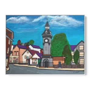Hay On Wye, Lynda Griffiths. Canvas art in a white float frame.