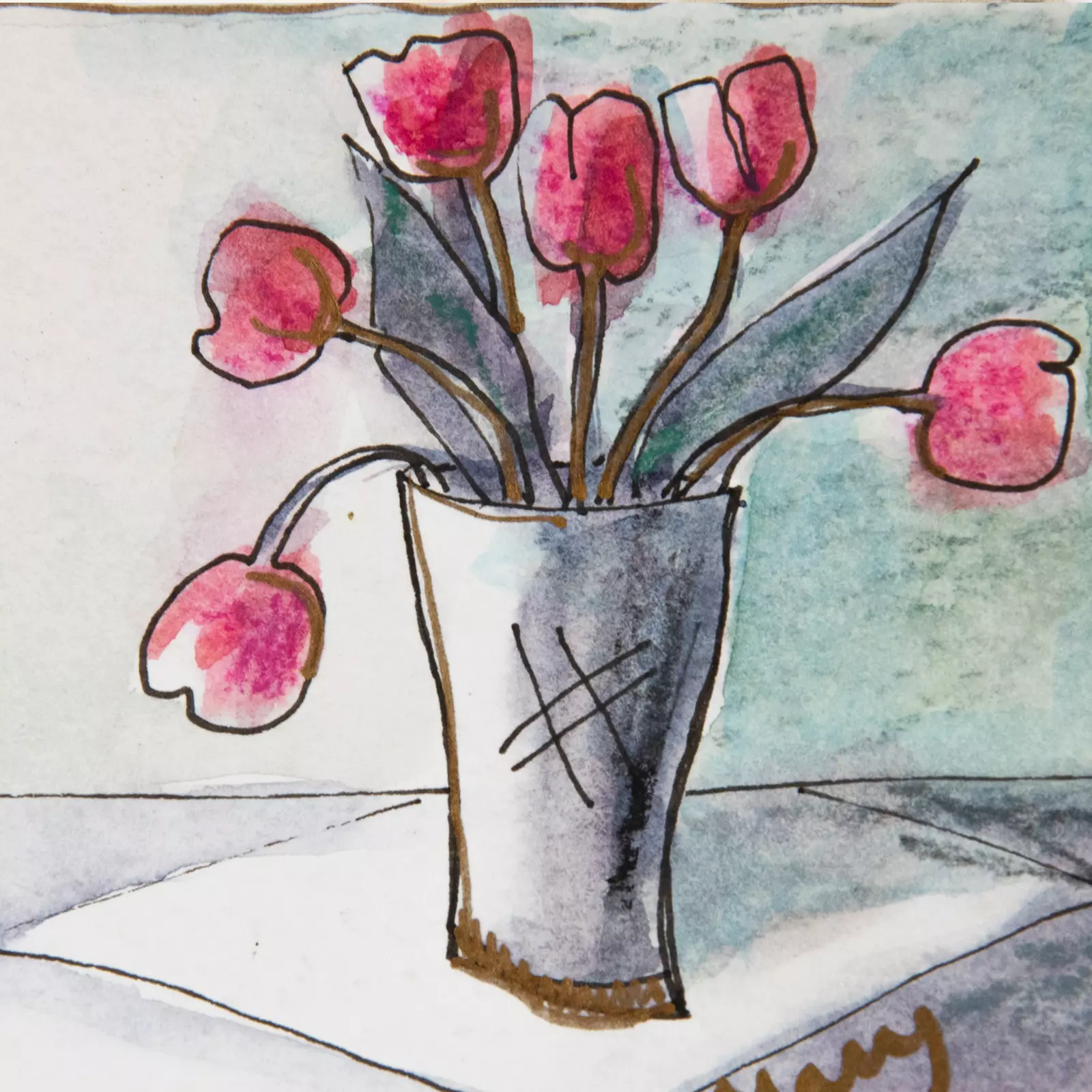 'Six Purple Tulips' Mary Rudkin. A card from Cafe Create