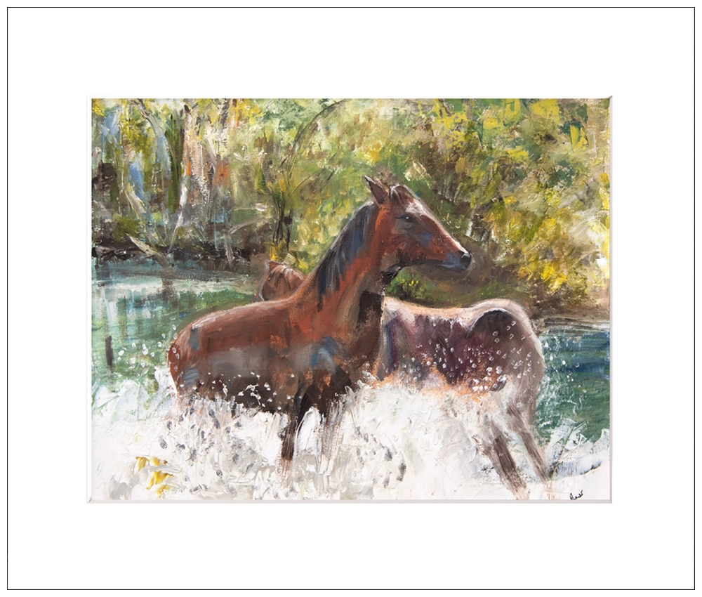 'River Horses' Pam Wakefield Mounted Artwork