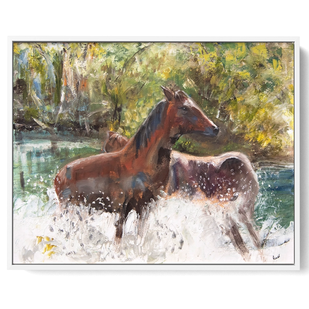 'River Horses' Pam Wakefield White Framed Canvas Artwork