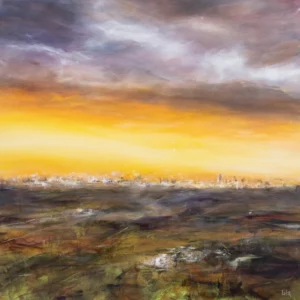 'City Sunscape'. An original painting by Lita Narayan.
