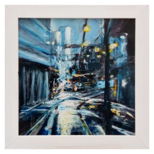 'Manchester Tram Lines'. A framed original painting by Lita Narayan