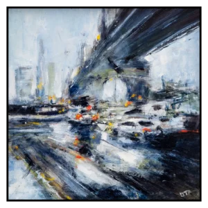 'New York', a small framed original painting by Lita Narayan.
