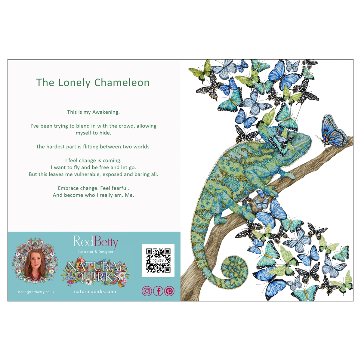 'The Lonely Chameleon II', Leanne Dunstan. RedBetty art card.