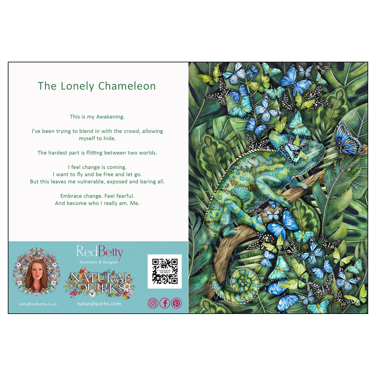 'The Lonely Chameleon', Leanne Dunstan. RedBetty art card.