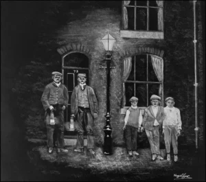 'Can I Carry Thi Lamp Mister'. An original painting by Nigel Gore..