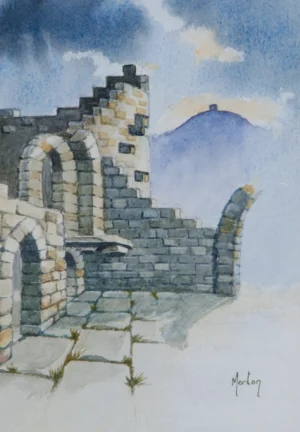 'Rivington Pike and Castle'. Morton Murray. Button.