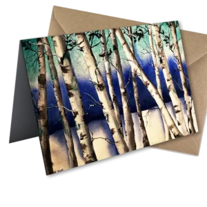 'Winter Birches'. A fine art card by Mel Sharp.