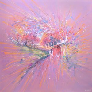 'The Story Unfolding', An Original Abstract Deer Painting by Gill Bustamante.