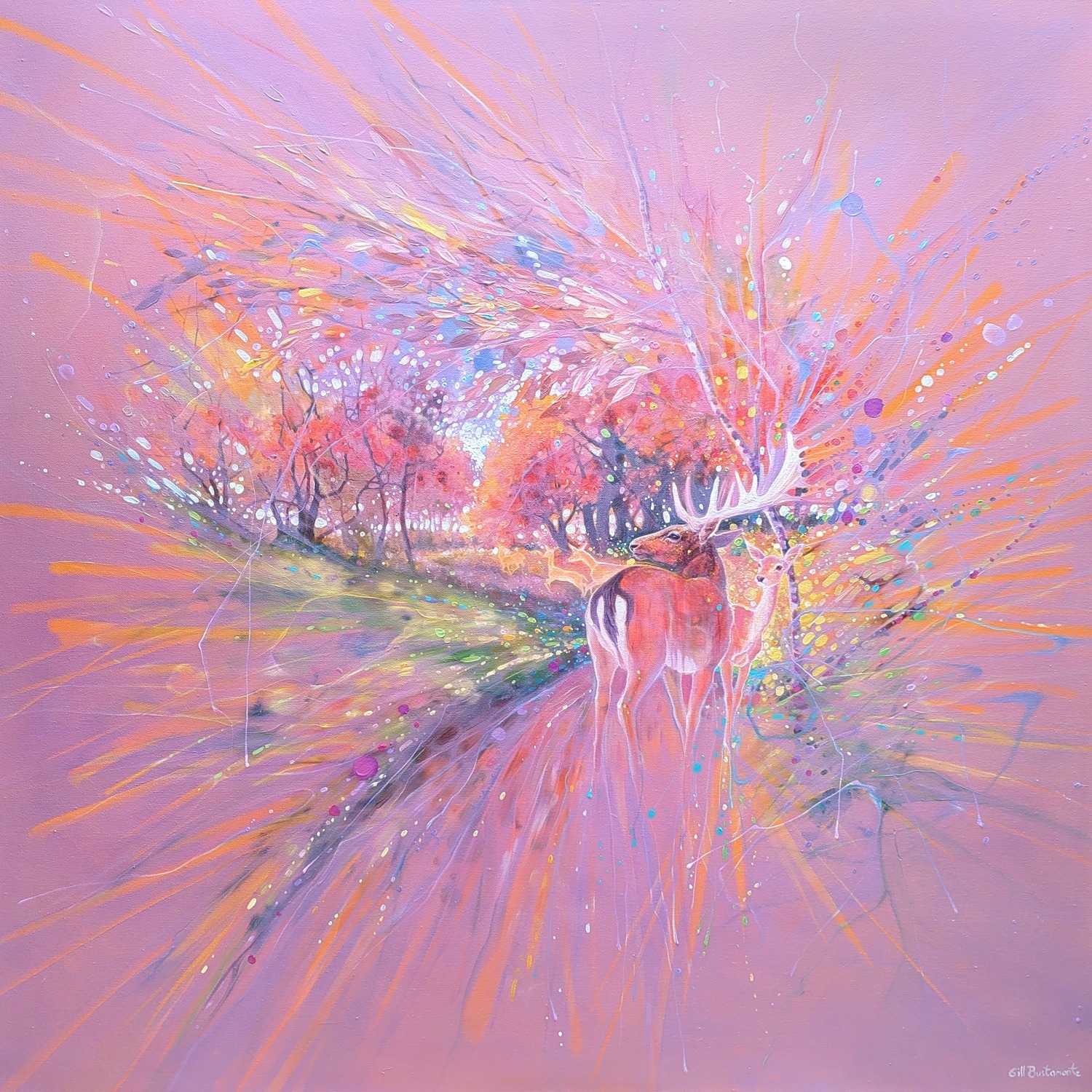 'The Story Unfolding', An Original Abstract Deer Painting by Gill Bustamante.
