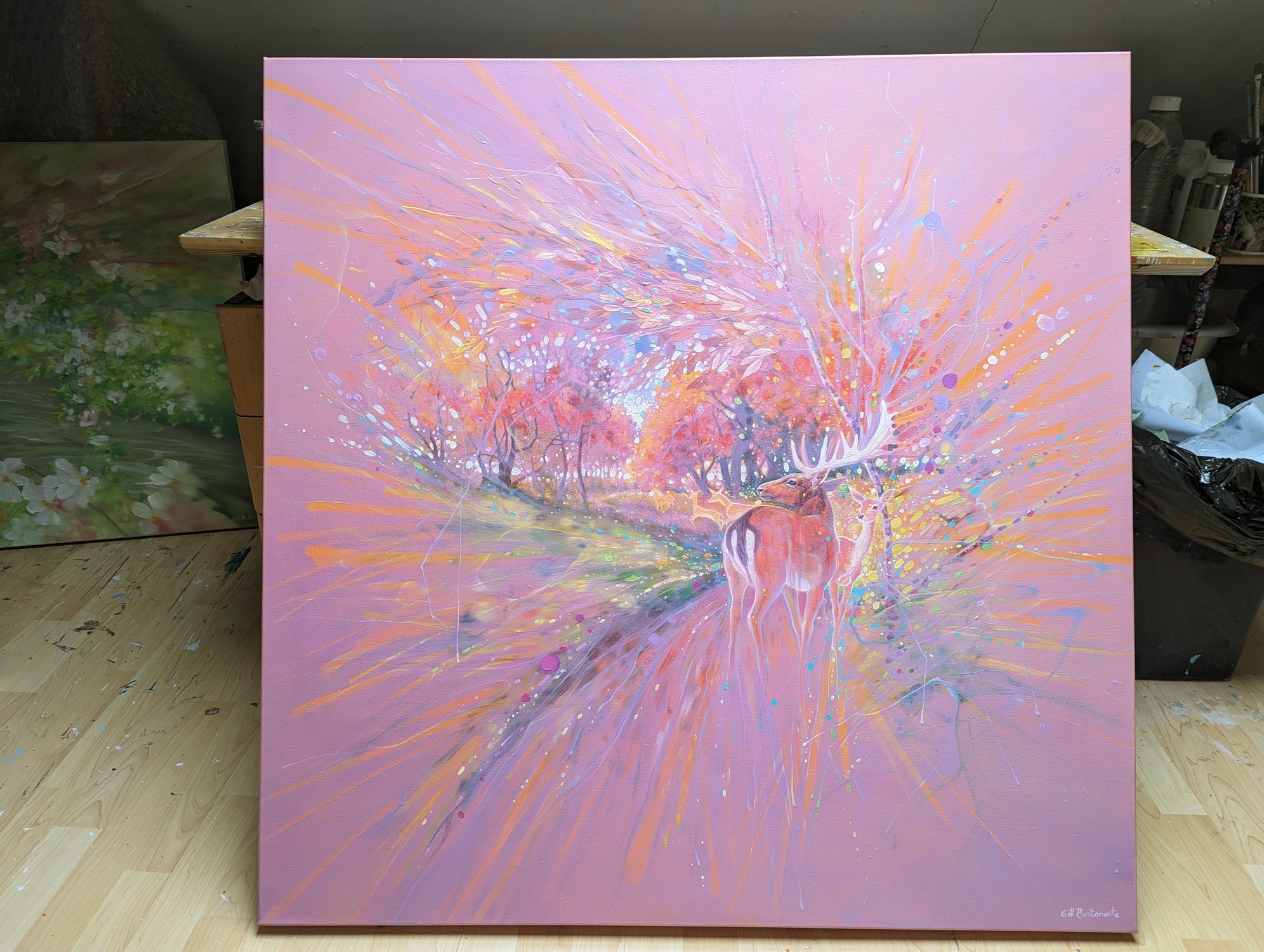 'The Story Unfolding', An Original Abstract Deer Painting by Gill Bustamante. - Image 2