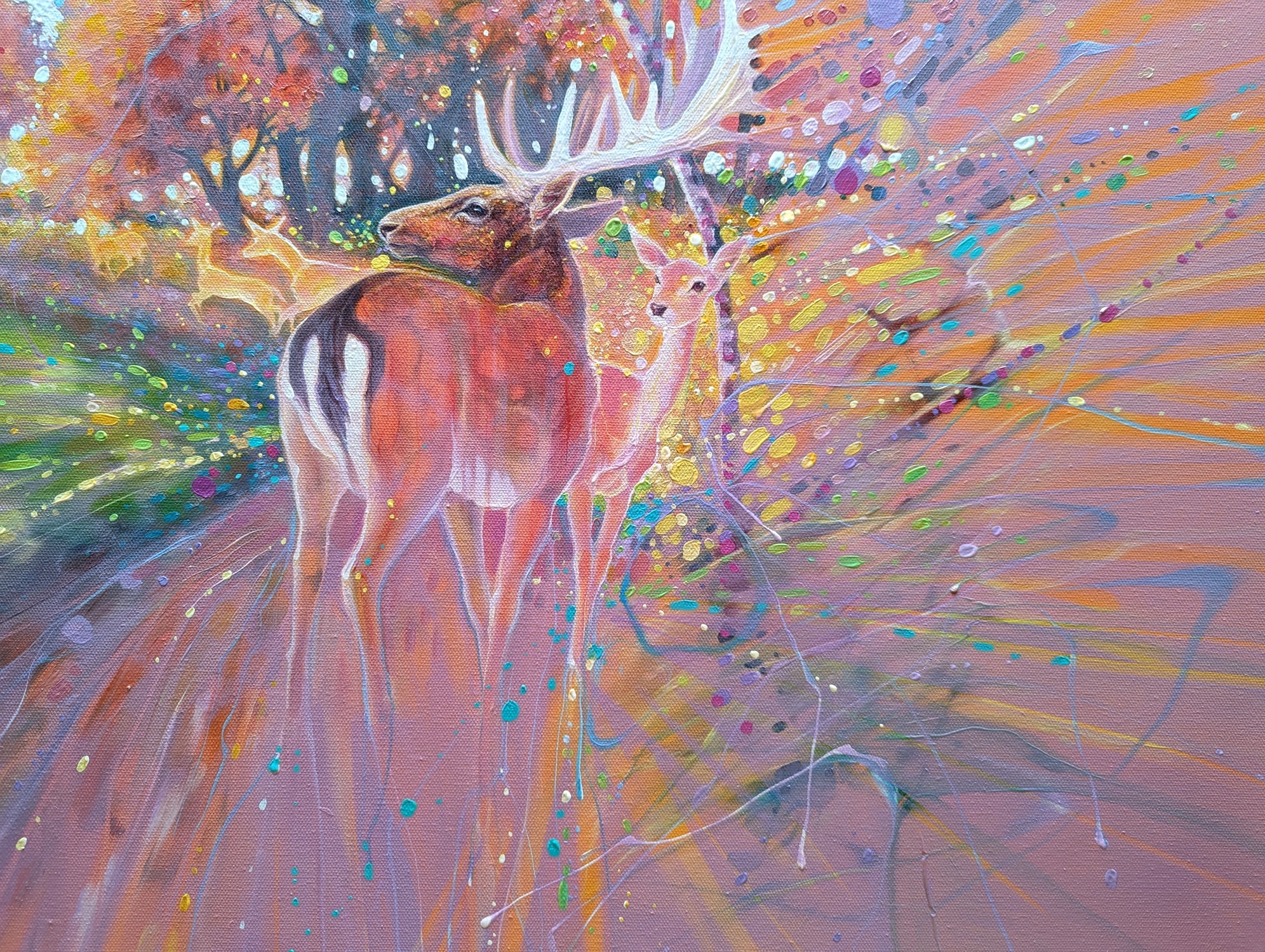 'The Story Unfolding', An Original Abstract Deer Painting by Gill Bustamante. - Image 3