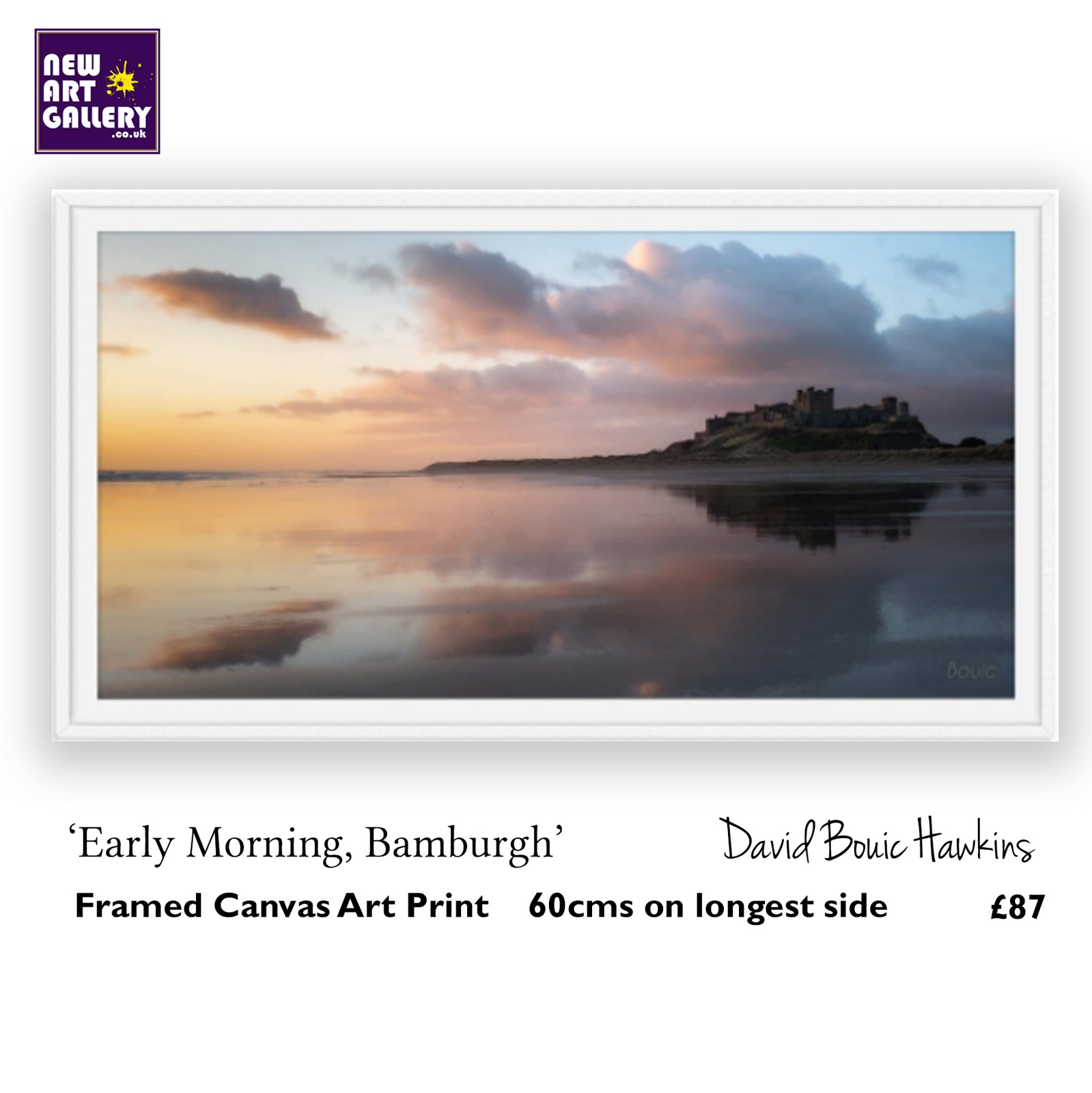 Early Morning Bamburgh Dave Bouic hawkins Framed canvas Art Print