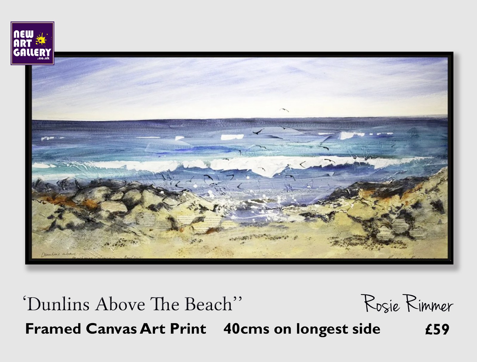 Dunlins Above The Beach Rosie Rimmer Framed canvas Art print