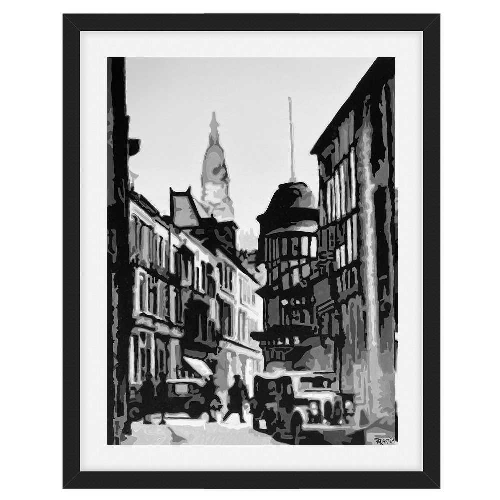 'Towards Whitakers 1950's'. A framed fine art canvas by Harry Rigby.