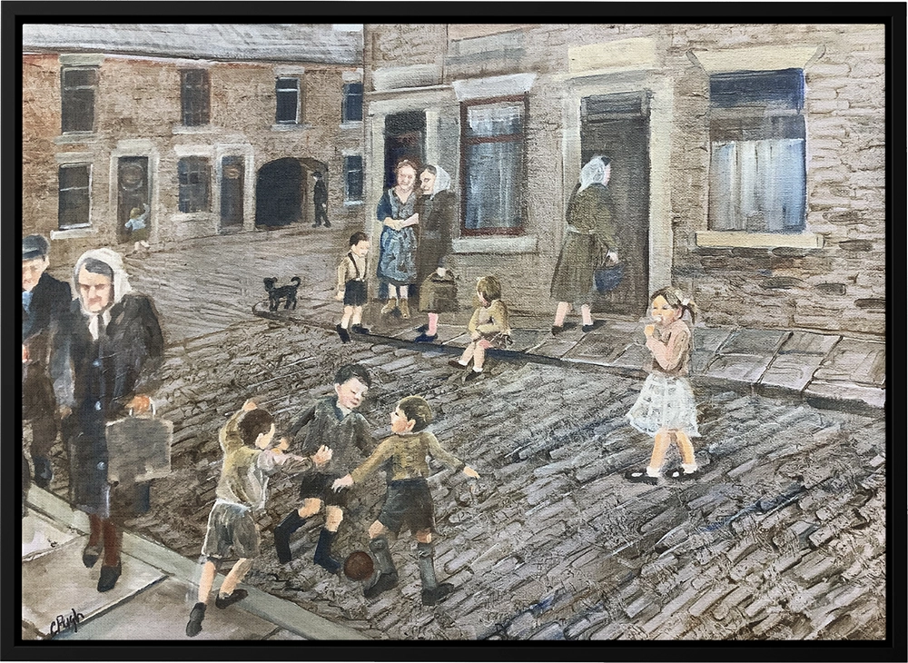 'Neighbours'. A black framed canvas art print by Carole Pugh.