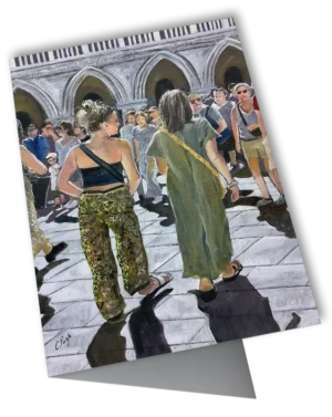 'Venice: People Watching'. Art card by Carole Pugh.