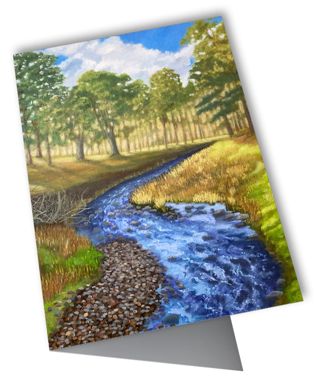 'A River', Mike Lord. Art greetings card.